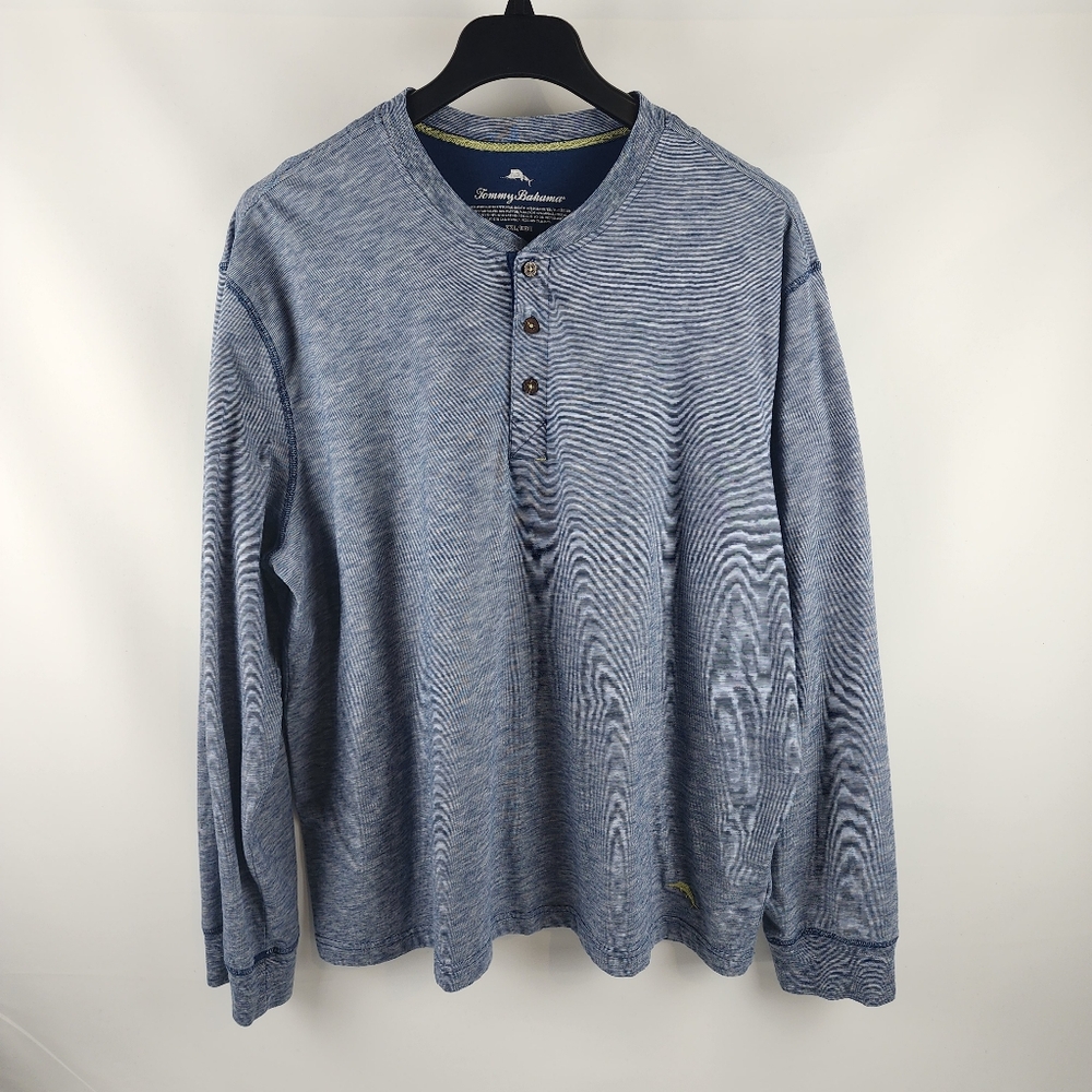 Tommy Bahama Mens Henley Shirt Blue Logo Long Sleeve Style 229800 Size XXL